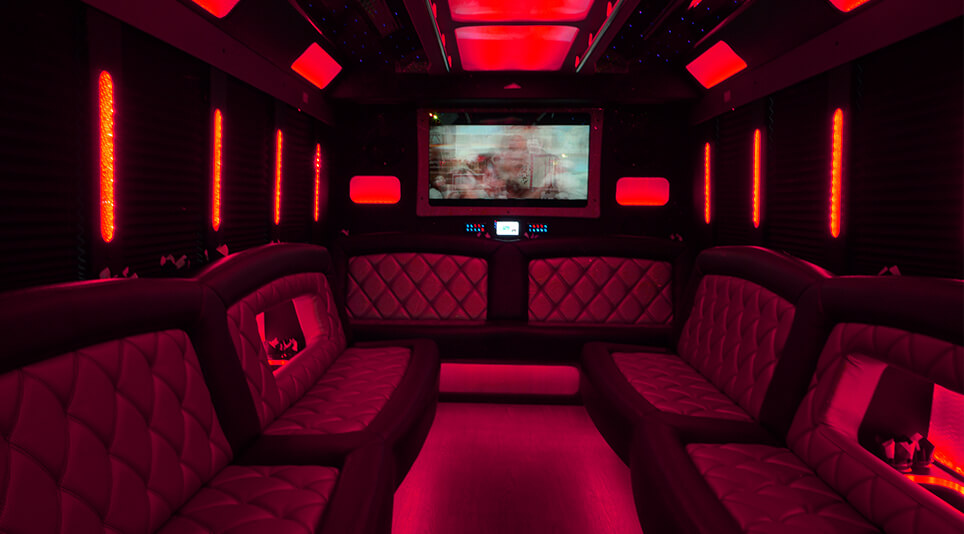 party bus interior with fun color lights